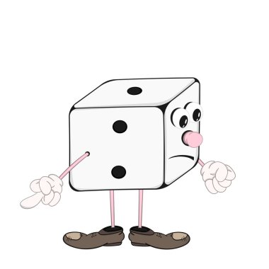 Gözleri, elleri ve ayakkabı ayaklar ile Komik karikatür zar düşünceli parmaklarıüzerinde sayı saymaya çalışıyor.