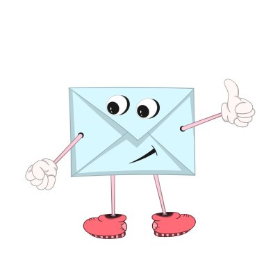 Gözleri, kolları ve ayakkabılar bacaklar ile Komik mavi karikatür mektup eliyle onaylayan bir jest gösterir.