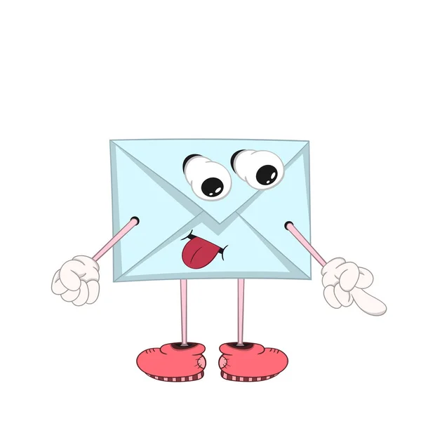 A funny blue cartoon letter with eyes, arms and legs in shoes shows tongue and an obscene finger gesture. — Stock Vector