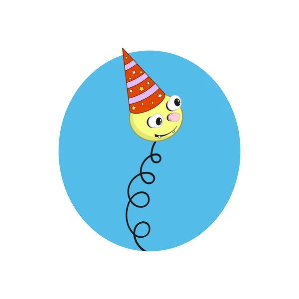 Funny jaune dessin animé printemps dans une casquette rouge festive avec une tête, les yeux et la bouche sur un fond bleu . — Image vectorielle