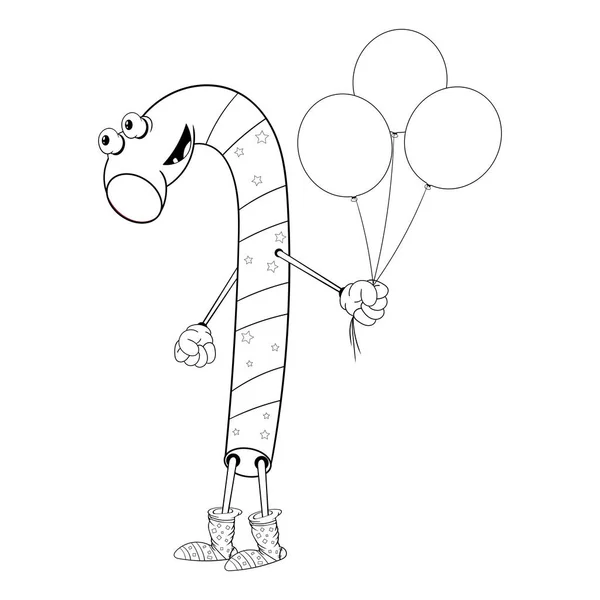 Noel şeker elinde üç balon tutar ve gülümsüyor. Çizgi roman tarzında komik boyama.