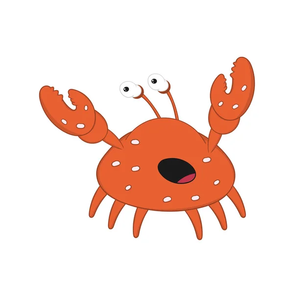 Rolig tecknad krabba med utbuktande ögon och stora klor skrämda. — Stock vektor