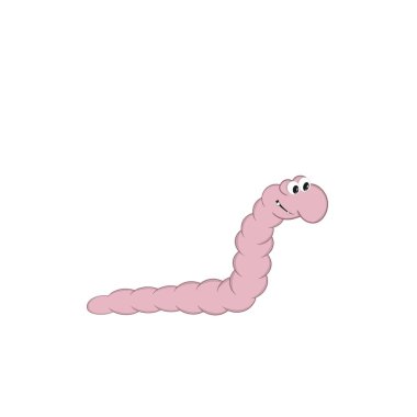 Küçük karikatür pembe solucan sürünür ve gülümsüyor. Tasarım için yalıtılmış eleman.