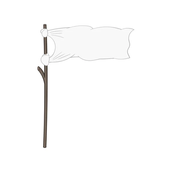 Drapeau blanc sur un bâton. Illustration isolée sur fond blanc en style dessin animé. Élément de conception . — Image vectorielle