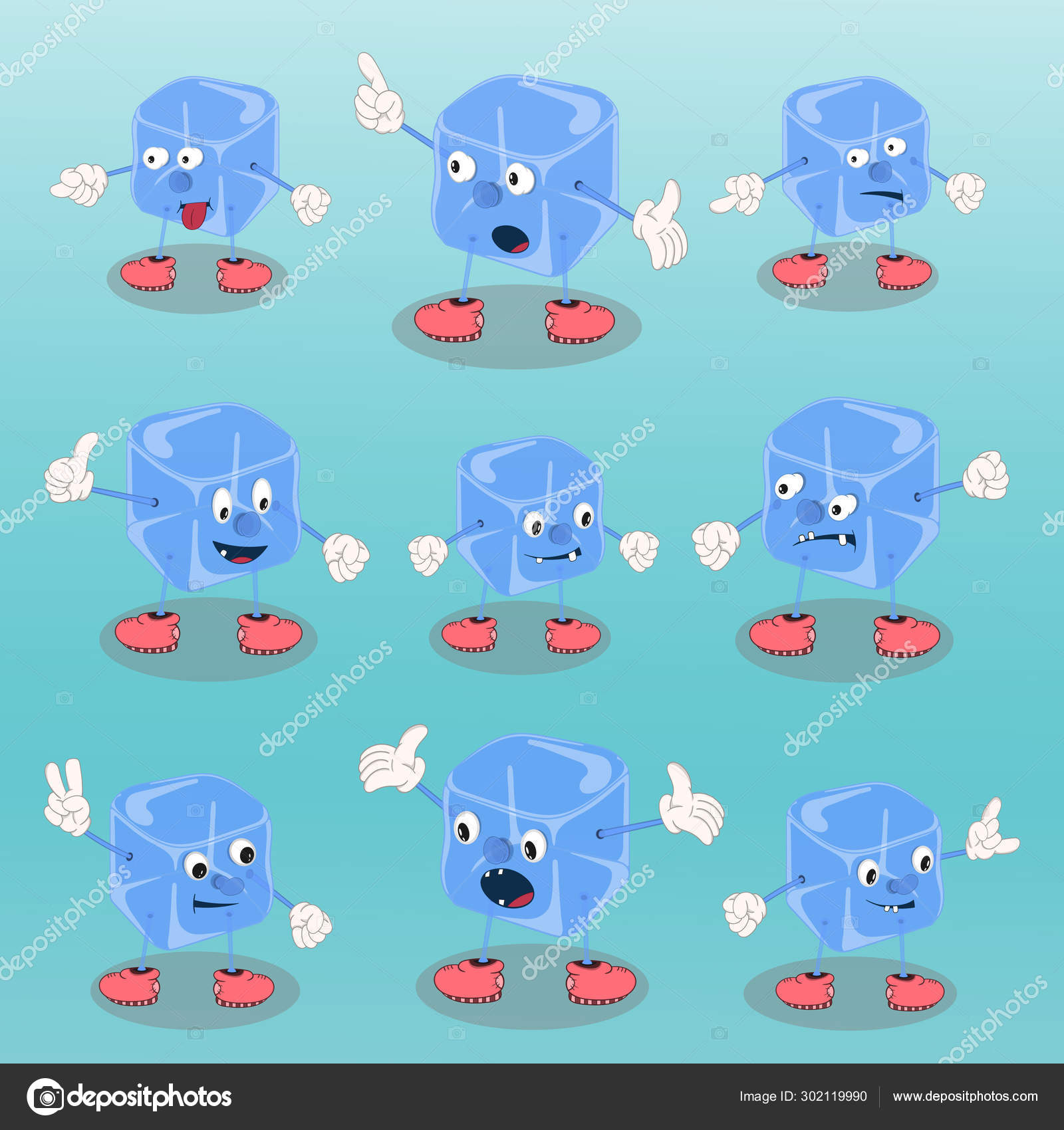 Set of vector cartoon characters ice cube on a colorful background for the design of cards, calendars, posters. Stock Vector Image by ©Glukoejik@ #302119990 Set of vector cartoon characters ice cube on a colorful background for the design of cards, calendars, posters. Stock Vector Image by ©Glukoejik@ #302119990