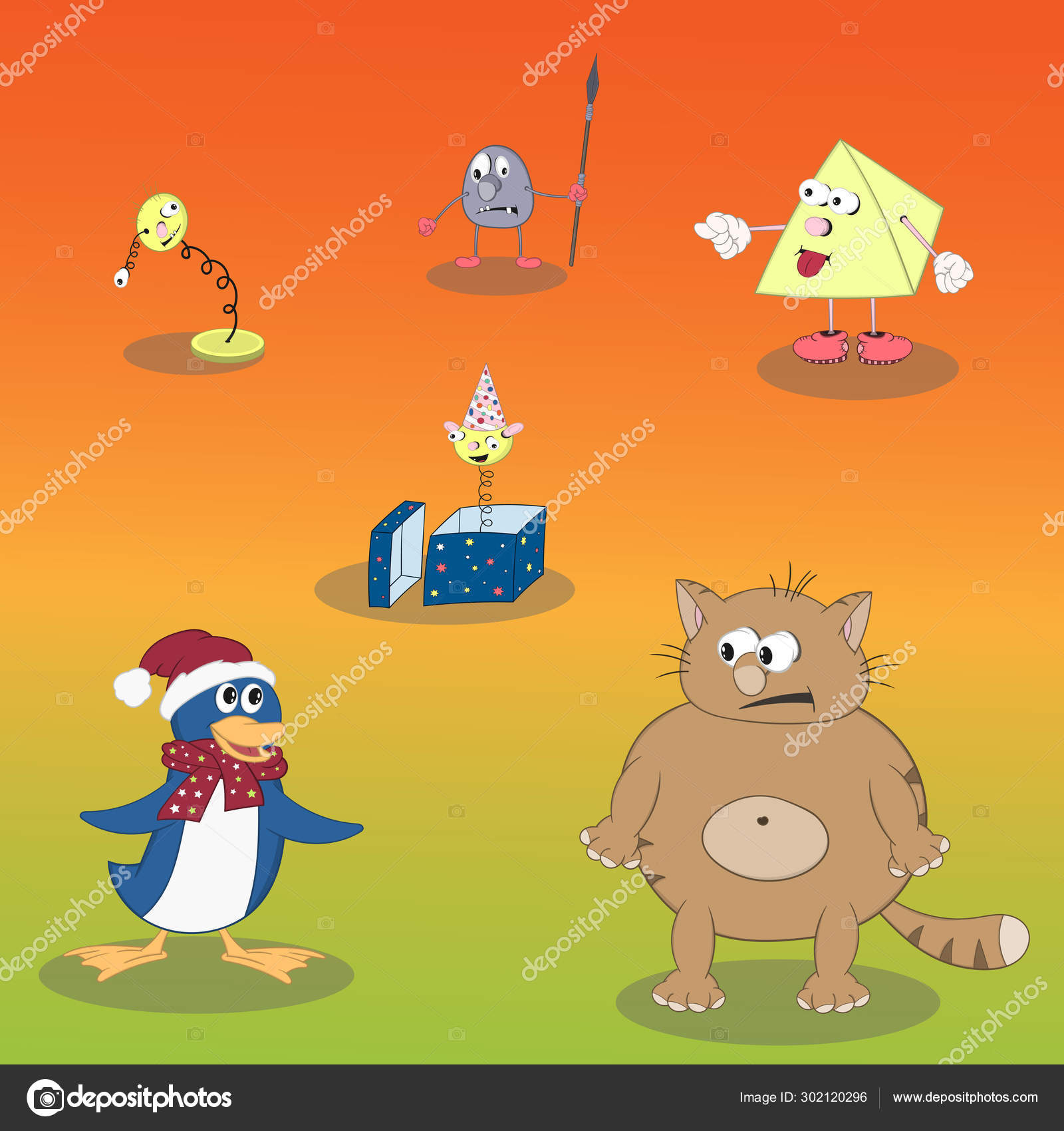 Ensemble De Caracteres De Dessin Anime Vectorielle Dans Differentes Poses Chat Pingouin Ressort Et Pyrimid Sur Un Fond Colore Collection Pour Le Design Image Vectorielle Glukoejik Gmail Com C Ensemble De Caracteres De Dessin Anime Vectorielle Dans Differentes Poses Chat Pingouin Ressort Et Pyrimid Sur Un Fond Colore Collection Pour Le Design Image Vectorielle Glukoejik Gmail Com C