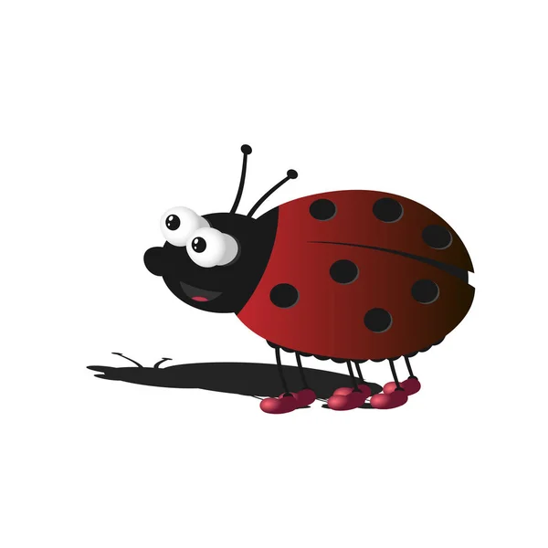 Little smiling cartoon ladybug on a white background with shadow. — Stock Vector