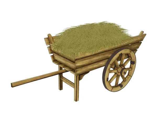 Wooden Cart Hay Illustration Design White Background — Stock Photo, Image