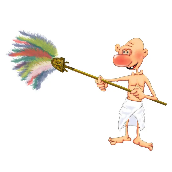 Köleler yelpazeyi tutar. Antik Mısır temasının karikatür çizimi..