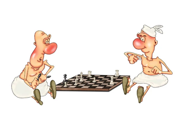 Die Altägyptischen Arbeiter Spielen Schach Karikaturenillustration Zum Thema Des Alten — Stockfoto