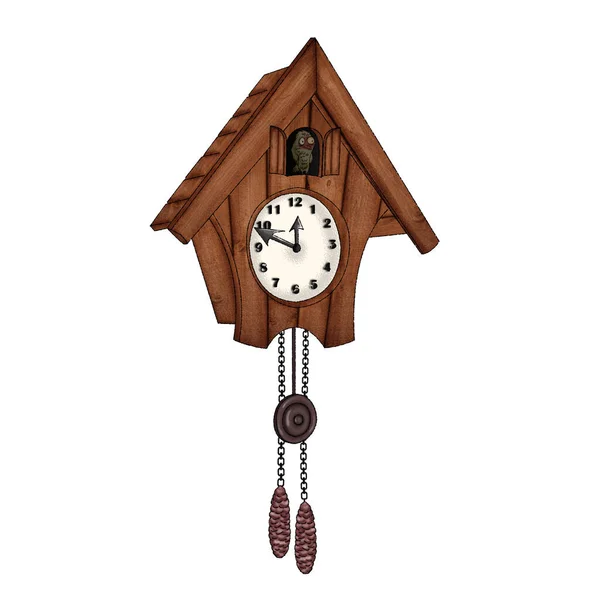 Wooden cuckoo clock. Isolated illustration on a white background..