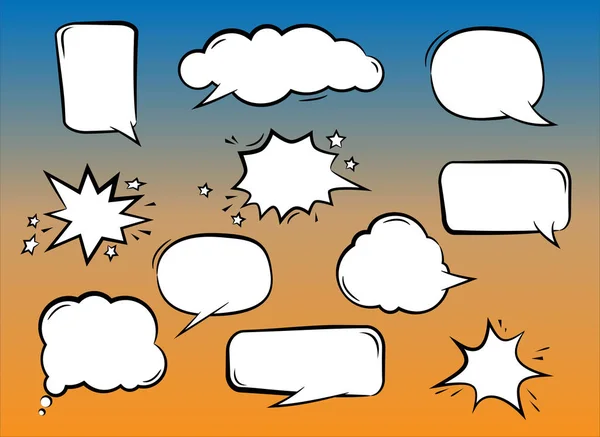 Boş komik konuşma kabarcıklar farklı şekiller ayarlayın. Pop art tarzı komik ses efektleri. Vektör çizimi.