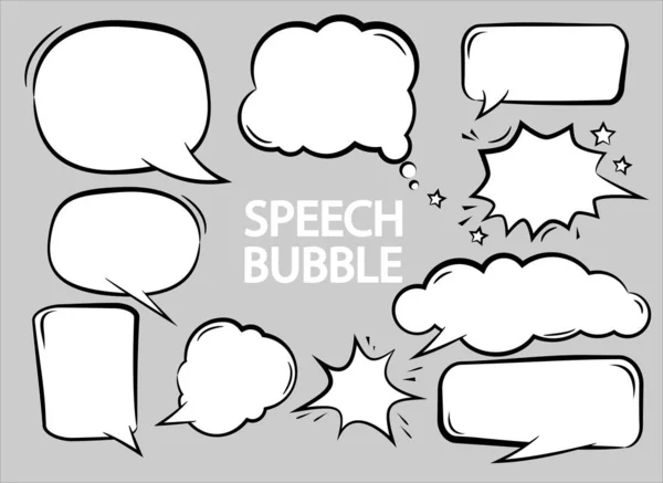 Boş farklı konuşma komik karikatür kabarcıklar gri arka planda ayarlanmış , iletişim sohbet işareti simgesi vektör