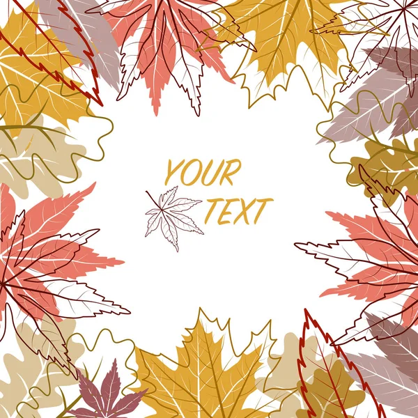 Осенняя Рамка Красочными Контурными Листьями Векторная Иллюстрация Осенней Композиции Осень — стоковый вектор