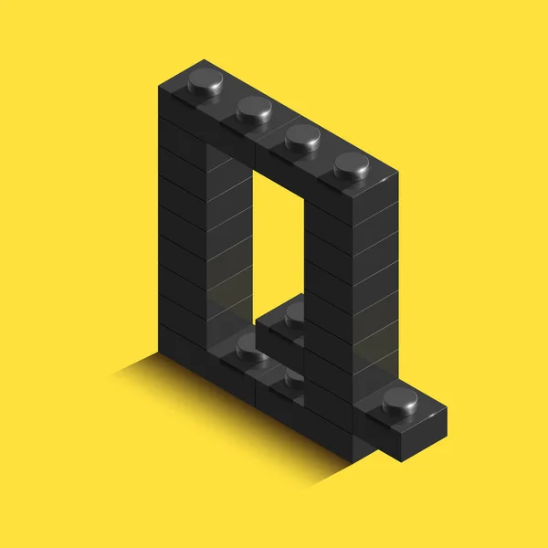 现实的黑色3D 字母表从构造器砖字母 黑色3D 等距塑料信从积木 — 图库矢量图片