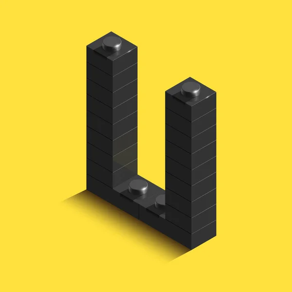リアルな黒 アイソ メトリック アルファベットの文字コンス トラクター ブロックから 黒のビルディング ブロックから の等尺性プラスチック文字 の文字 — ストックベクタ