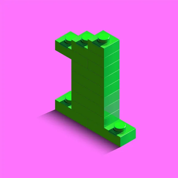 Verde Número Tijolos Lego Construtor Fundo Rosa Lego Número — Vetor de Stock