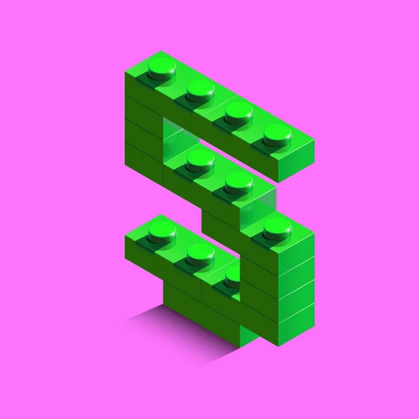 Zöld Szám Kivitelező Lego Tégla Rózsaszín Háttér Lego Ötös Számú — Stock Vector