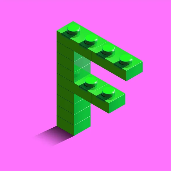 逼真的绿色3D 等距字母 从构造函数乐高积木的字母表 来自乐高积木的绿色3D 等距塑料字母 乐高信 — 图库矢量图片