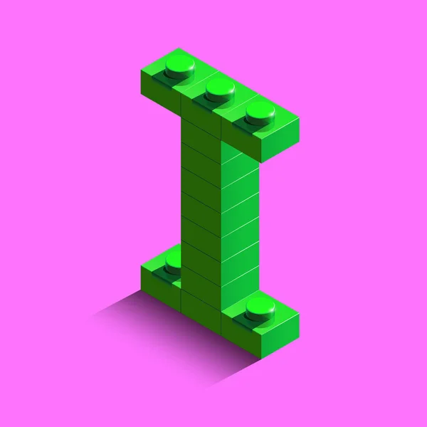 Realista Letra Isométrica Verde Del Alfabeto Ladrillos Lego Constructor Letra — Vector de stock