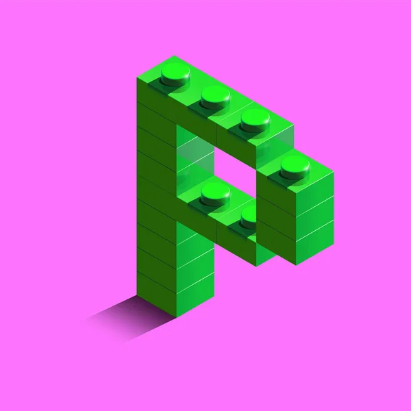 現実的な緑 アイソ メトリック コンス トラクター レゴブロックからアルファベットの を手紙します 緑のレゴのビルディング ブロックから の等尺性プラスチック手紙 — ストックベクタ