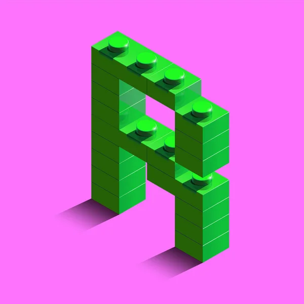 逼真的绿色3D 等距字母 的字母从构造函数乐高积木 来自乐高积木的绿色3D 等距塑料字母 乐高信 — 图库矢量图片