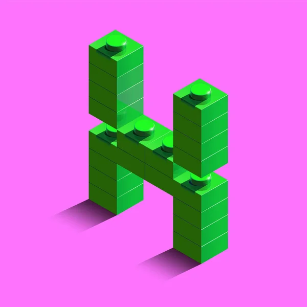 Realista Verde Isométrica Letra Alfabeto Tijolos Lego Construtor Verde Isométrica — Vetor de Stock