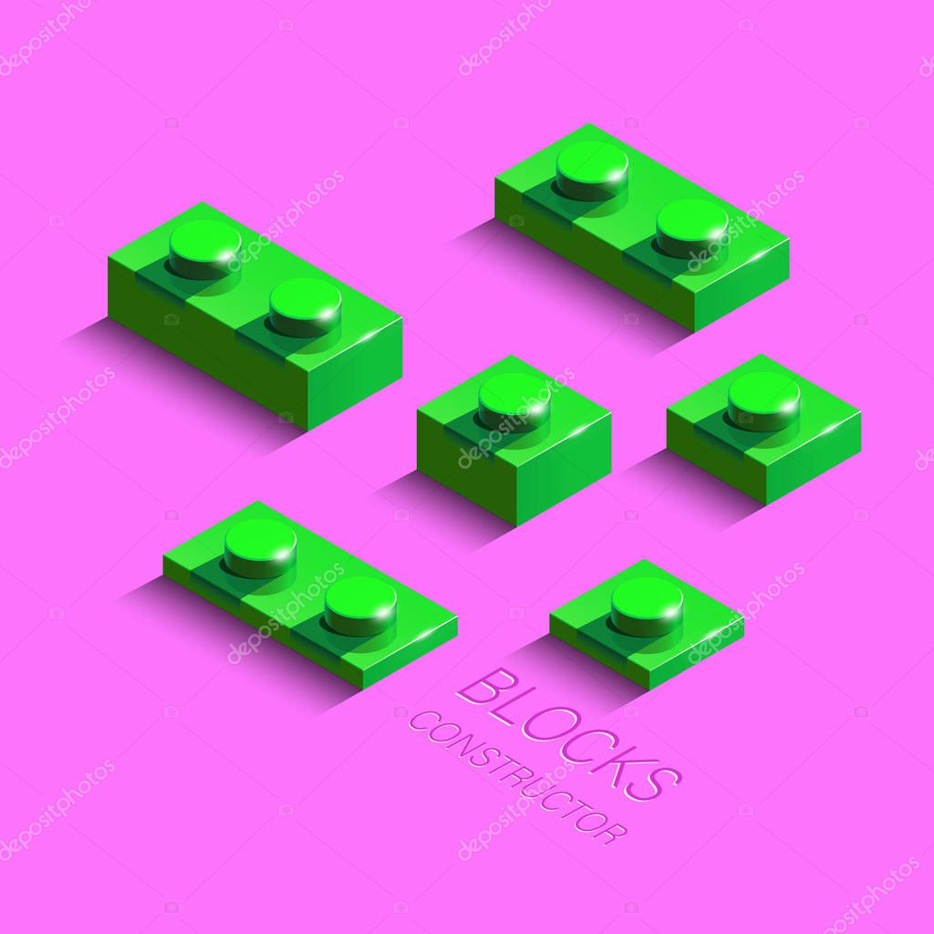3d green constructor from lego brick on pink background. 3d constructor from lego bricks