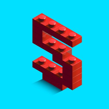 Oluşturucu lego tuğla mavi zemin üzerine kırmızı sayı beş. 3D lego sayı sıfır. 3D numarası. 