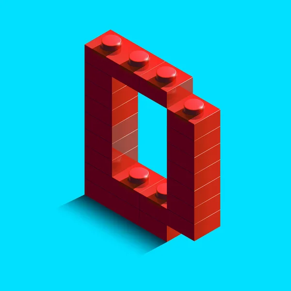 Realista Rojo Letra Isométrica Del Alfabeto Ladrillos Lego Constructor Letra — Vector de stock