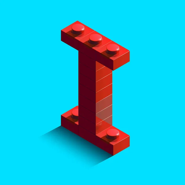 リアルな赤の 等角投影のコンス トラクター レゴブロックからアルファベットの手紙します 赤レゴのビルディング ブロックから の等尺性プラスチック手紙 レゴの手紙 — ストックベクタ
