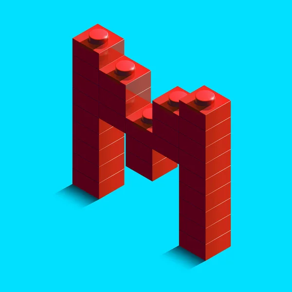 現実的な赤い アイソ メトリック コンス トラクター レゴブロックからアルファベットの を文字します 赤レゴのビルディング ブロックから の等尺性プラスチック手紙 — ストックベクタ