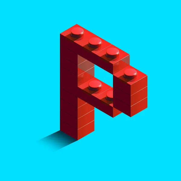 Gerçekçi kırmızı 3d izometrik harf P Oluşturucu lego tuğla. Kırmızı lego yapı taşları 3d izometrik plastik mektup. Lego harfler. 3D harfler
