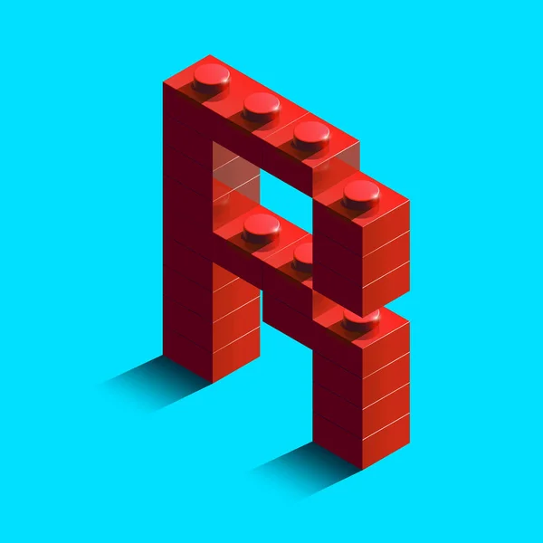 Reális Piros Izometrikus Betűt Abc Kivitelező Lego Tégla Piros Lego — Stock Vector