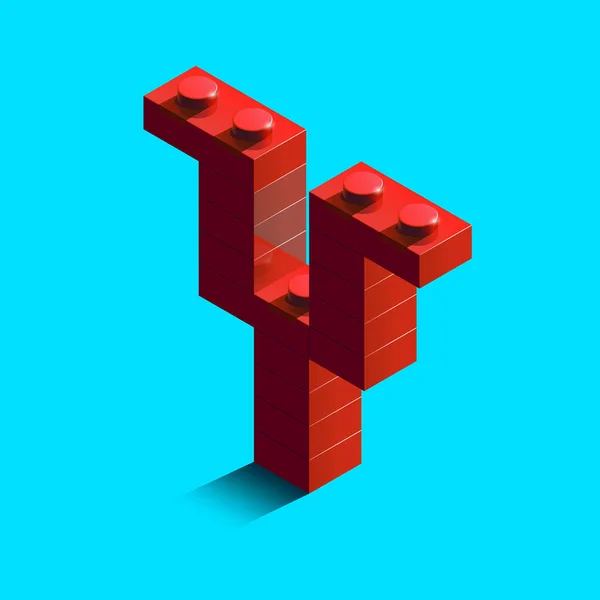 Realistic Red Isometric Letter Alphabet Constructor Lego Bricks Red Isometric — 图库矢量图片