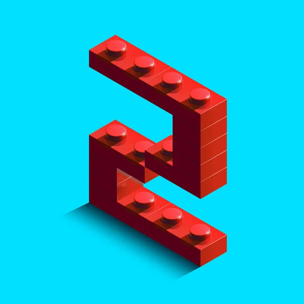 現実的な赤い 3 d アイソ メトリック コンス トラクター レゴブロックからアルファベットの Z を文字します。赤レゴのビルディング ブロックから 3 d の等尺性プラスチック手紙。レゴの手紙。3 d 文字 — ストックベクタ