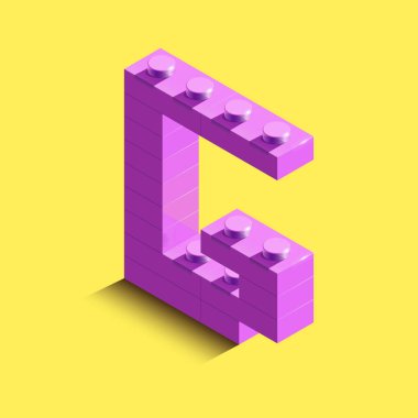 Gerçekçi pembe 3d izometrik harf G Oluşturucu lego tuğla. Pembe 3d izometrik plastik mektup lego yapı taşları. Lego harfler. 3D harfler