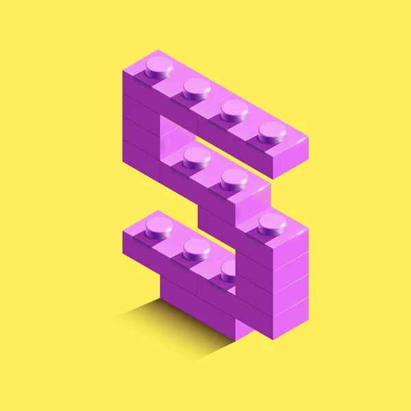 Izometrikus Rózsaszín Szám Lego Tégla Sárga Háttér Előtt Szám Lego — Stock Vector