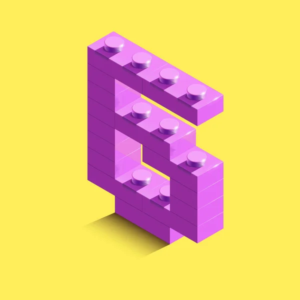 の等尺性ピンク黄色背景にレゴのレンガから六つを数します Lego ブロックから の数です 現実的な数 — ストックベクタ