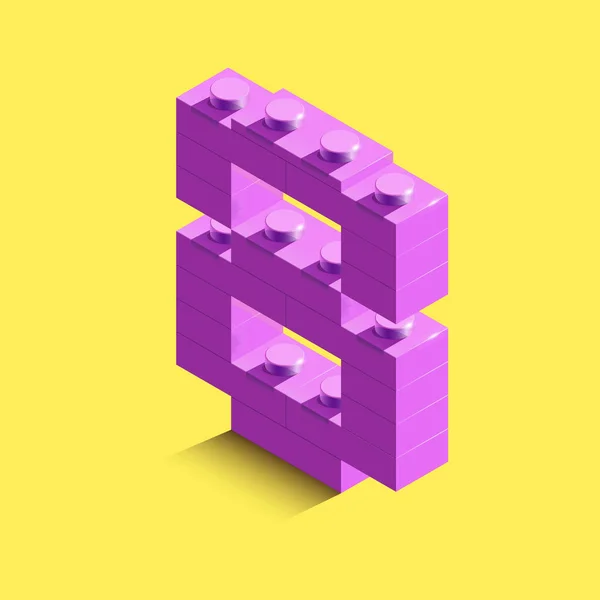 Isométrique Rose Numéro Huit Brique Lego Sur Fond Jaune Numéro — Image vectorielle