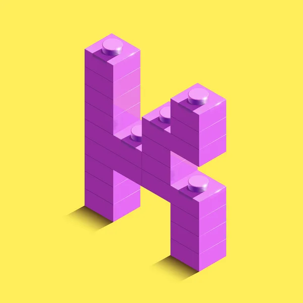 Gerçekçi pembe 3d izometrik harf K Oluşturucu lego tuğla. Pembe 3d izometrik plastik mektup lego yapı taşları. Lego harfler. 3D harfler