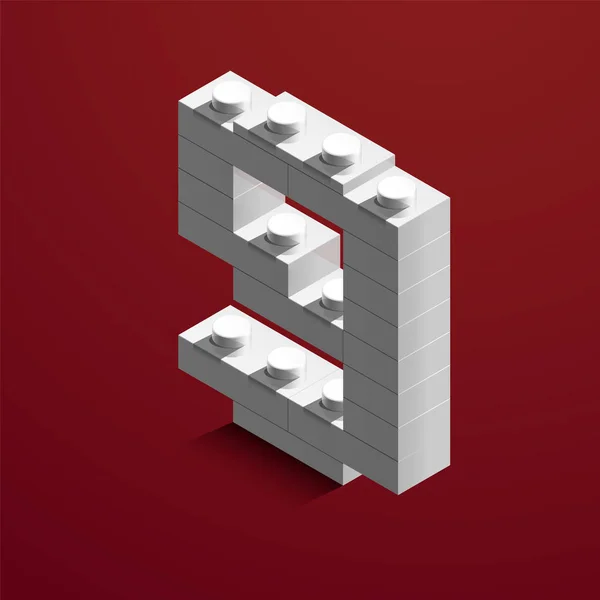 Isométrique Blanc Nombre Neuf Brique Lego Sur Fond Rouge Numéro — Image vectorielle