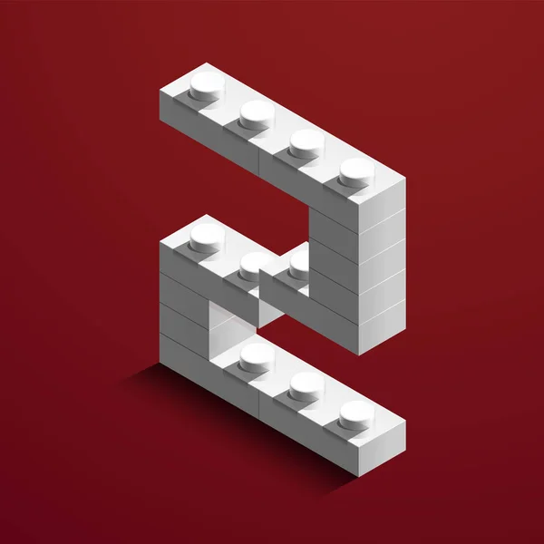 Réaliste Blanc Isométrique Lettre Alphabet Briques Lego Constructeur Lettre Blanche — Image vectorielle