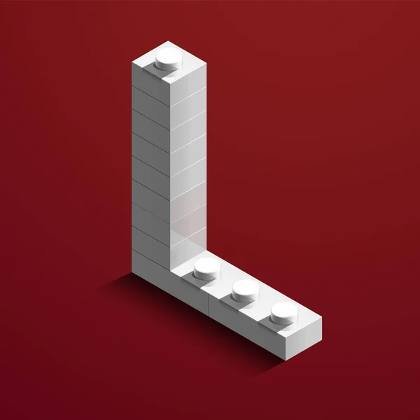 Realistischer Weißer Dreidimensionaler Isometrischer Buchstabe Des Alphabets Aus Konstrukteuren Legosteinen — Stockvektor