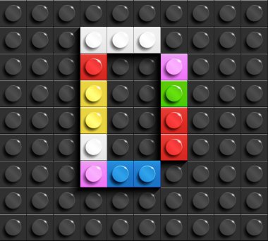 Renkli harfler D siyah lego lego tuğla binadan alfabe arka plan tuğla. Lego arka plan. 3D harfler