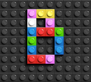 Renkli harfler B alfabe üzerinde siyah lego lego tuğla binadan arka plan tuğla. Lego arka plan. 3D harfler