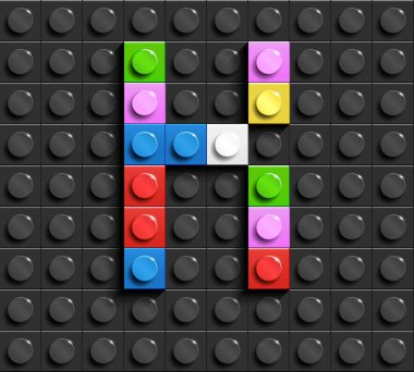 Renkli harfler K üzerinde siyah lego lego tuğla binadan alfabe arka plan tuğla. Lego arka plan. 3D harfler