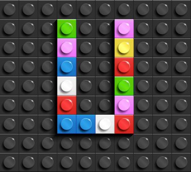 Renkli harfler U üzerinde siyah lego lego tuğla binadan alfabe arka plan tuğla. Lego arka plan. 3D harfler