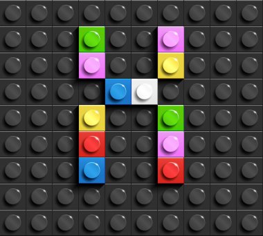Renkli harfler X üzerinde siyah lego lego tuğla binadan alfabe arka plan tuğla. Lego arka plan. 3D harfler