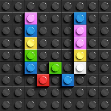 Renkli harfler W üzerinde siyah lego lego tuğla binadan alfabe arka plan tuğla. Lego arka plan. 3D harfler